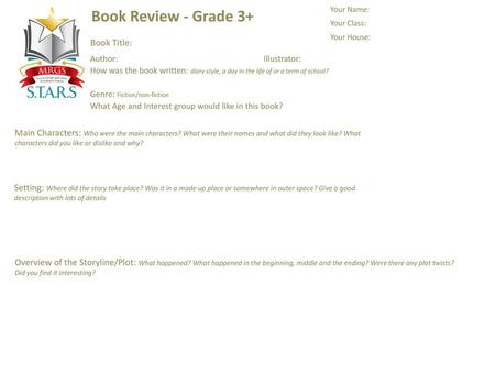 Book Review - Grade 3+ Book Title:
