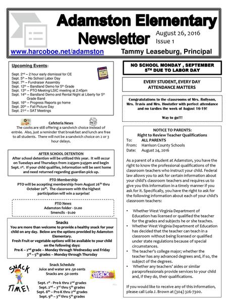 Adamston Elementary Newsletter