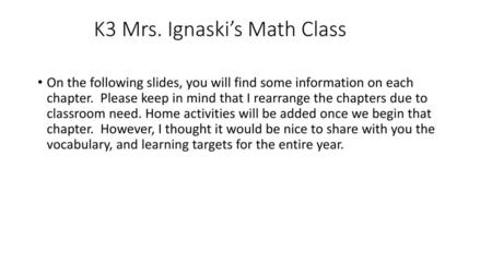 K3 Mrs. Ignaski’s Math Class