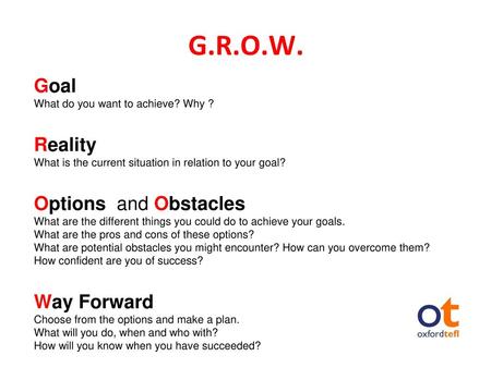 G.R.O.W. Goal Reality Options and Obstacles Way Forward