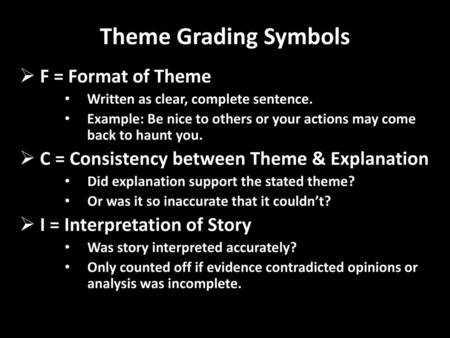 Theme Grading Symbols F = Format of Theme