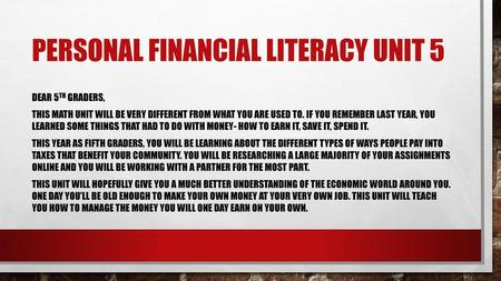 Personal financial literacy unit 5
