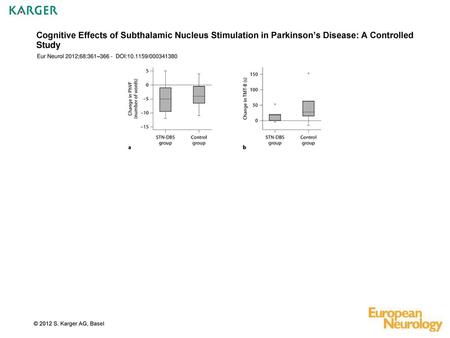 Cognitive Effects of Subthalamic Nucleus Stimulation in Parkinson’s Disease: A Controlled Study Eur Neurol 2012;68:361–366 - DOI:10.1159/000341380 Fig.