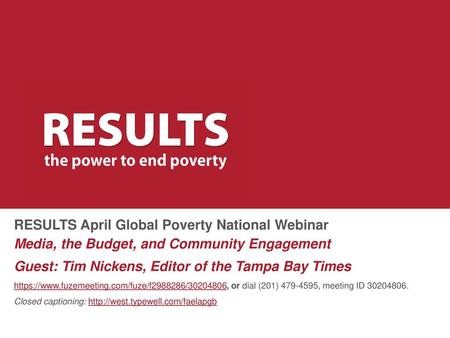 RESULTS April Global Poverty National Webinar