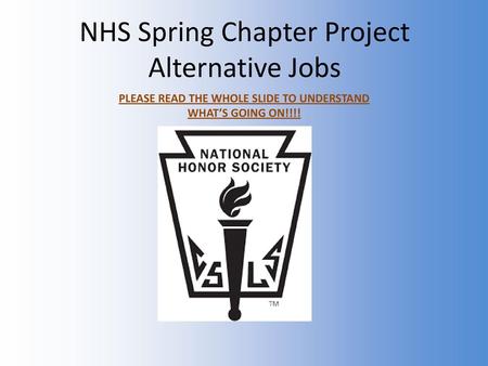 NHS Spring Chapter Project Alternative Jobs