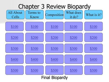 Chapter 3 Review Biopardy