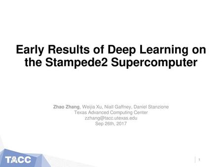Early Results of Deep Learning on the Stampede2 Supercomputer