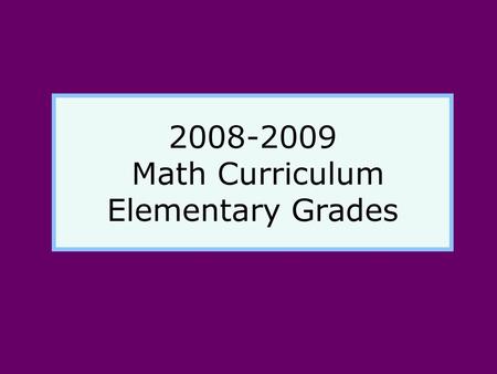 Math Curriculum Elementary Grades