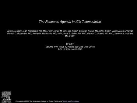 The Research Agenda in ICU Telemedicine