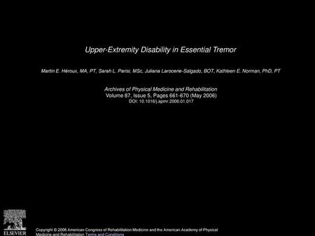 Upper-Extremity Disability in Essential Tremor