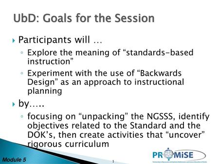 UbD: Goals for the Session