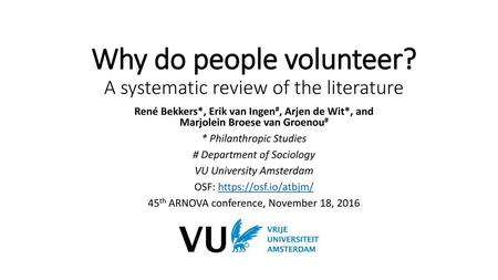 Why do people volunteer? A systematic review of the literature