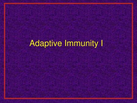 Adaptive Immunity I.
