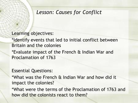 Lesson: Causes for Conflict