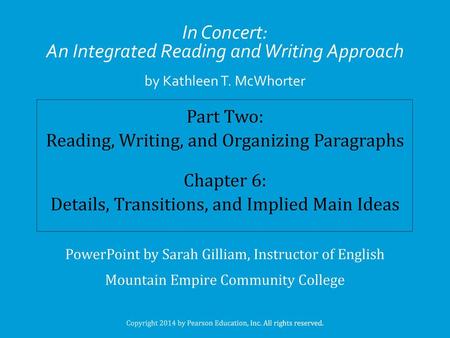 In Concert: An Integrated Reading and Writing Approach by Kathleen T
