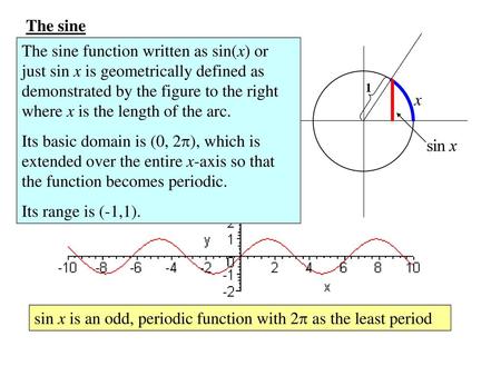 sin x is an odd, periodic function with 2 as the least period