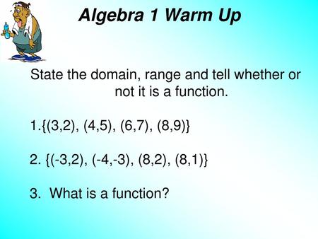State the domain, range and tell whether or not it is a function.