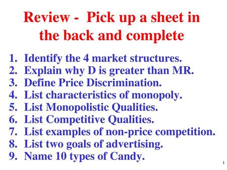 Review - Pick up a sheet in the back and complete