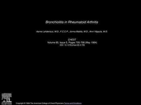 Bronchiolitis in Rheumatoid Arthritis