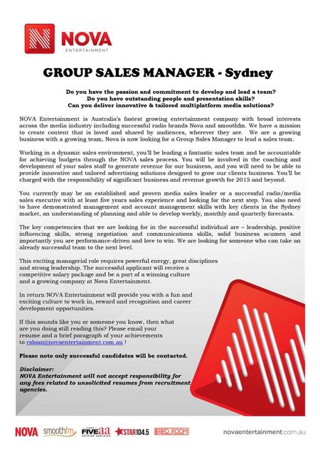 GROUP SALES MANAGER - Sydney