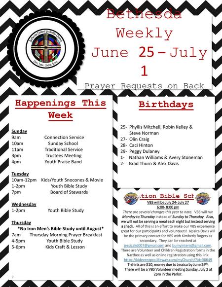 Bethesda Weekly June 25 – July 1 Happenings This Week Birthdays