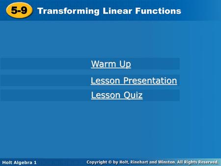 5-9 Transforming Linear Functions Warm Up Lesson Presentation
