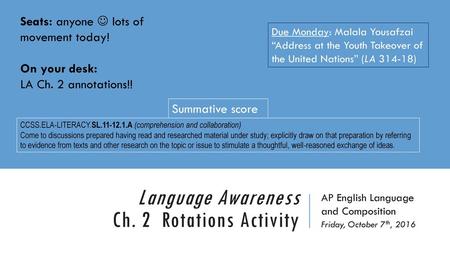 Language Awareness Ch. 2 Rotations Activity