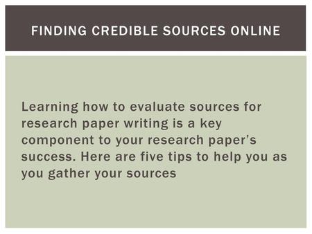 Finding Credible Sources Online