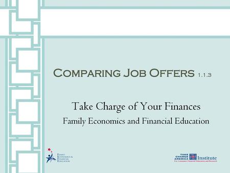 Take Charge of Your Finances Family Economics and Financial Education