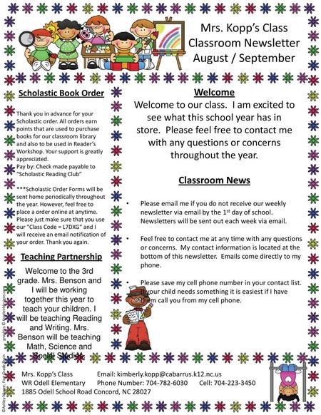 Mrs. Kopp’s Class Classroom Newsletter August / September Welcome