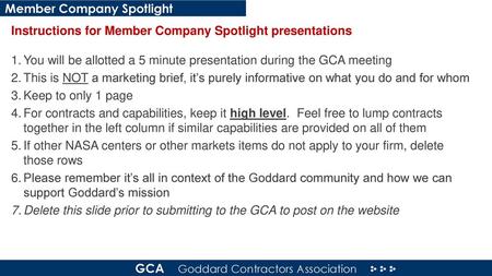 Instructions for Member Company Spotlight presentations
