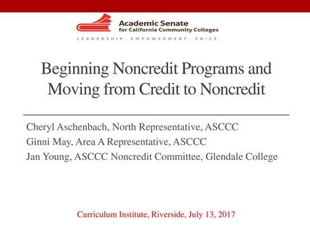 Beginning Noncredit Programs and Moving from Credit to Noncredit