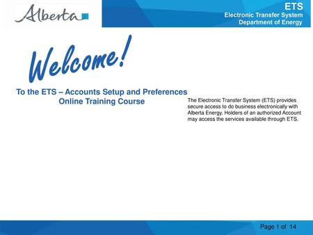 To the ETS – Accounts Setup and Preferences Online Training Course