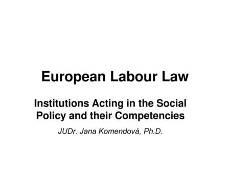 Institutions Acting in the Social Policy and their Competencies