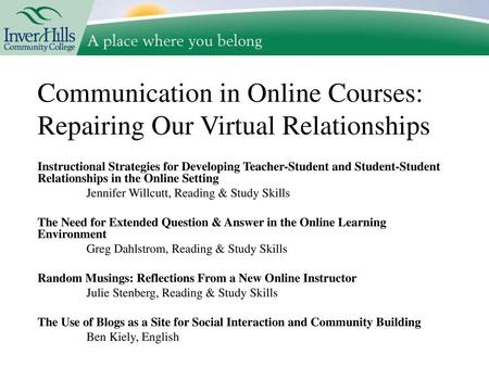 Communication in Online Courses: Repairing Our Virtual Relationships