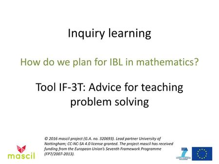 Inquiry learning Tool IF-3T: Advice for teaching problem solving