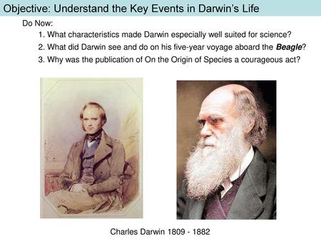Objective: Understand the Key Events in Darwin’s Life