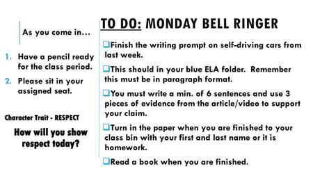 To Do: Monday Bell Ringer