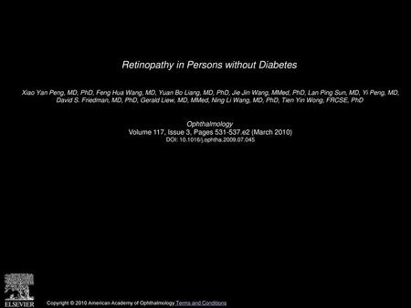 Retinopathy in Persons without Diabetes
