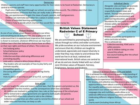 British Values Statement Radwinter C of E Primary School