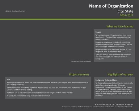 Name of Organization City, State 2016−2017 What we have learned