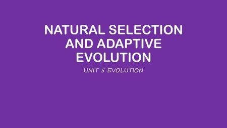 NATURAL SELECTION AND ADAPTIVE EVOLUTION