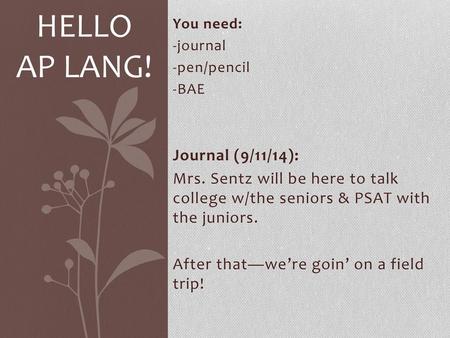 Hello AP LAng! Journal (9/11/14):