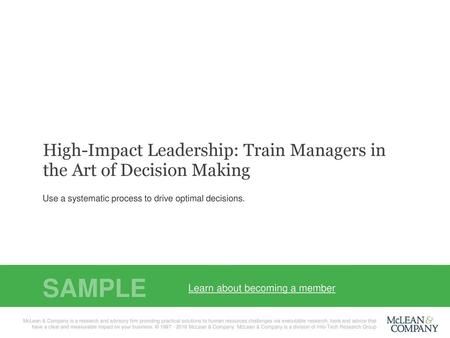 High-Impact Leadership: Train Managers in the Art of Decision Making