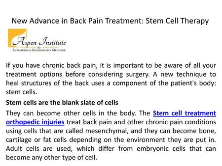 New Advance in Back Pain Treatment: Stem Cell Therapy