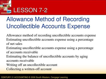 Allowance Method of Recording Uncollectible Accounts Expense