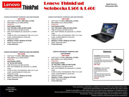 Lenovo ThinkPad Notebooks L560 & L460