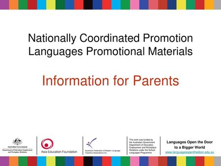 Nationally Coordinated Promotion Languages Promotional Materials