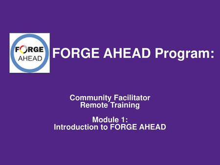 Community Facilitator Introduction to FORGE AHEAD
