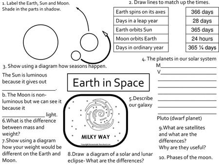 Earth in Space 2. Draw lines to match up the times.